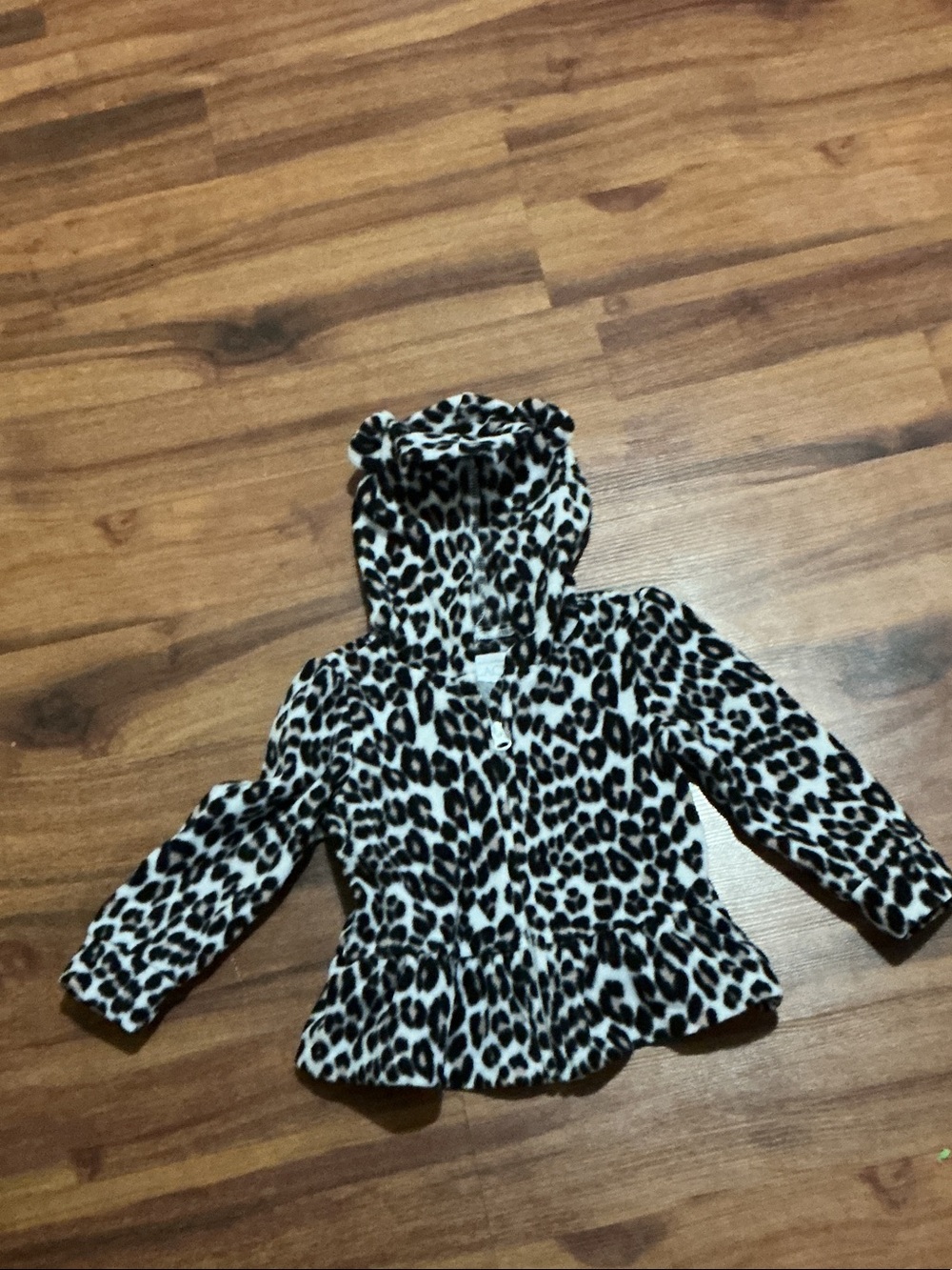 Childrens place Leopard Print Hooded Puffer Jacket Black and White 18 24 months